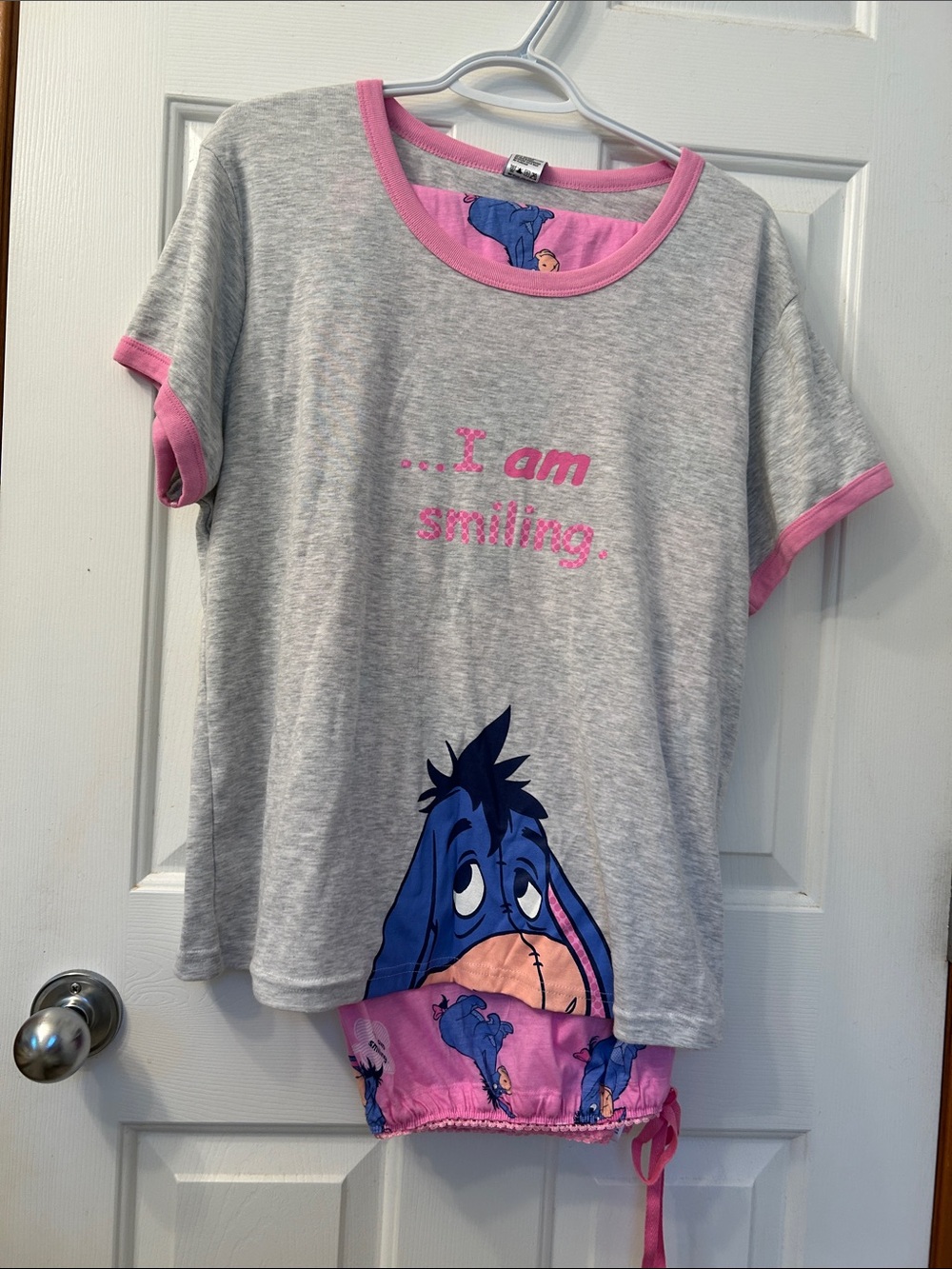 Disney Grey & Pink Eeyore I am smiling Pajama Set
